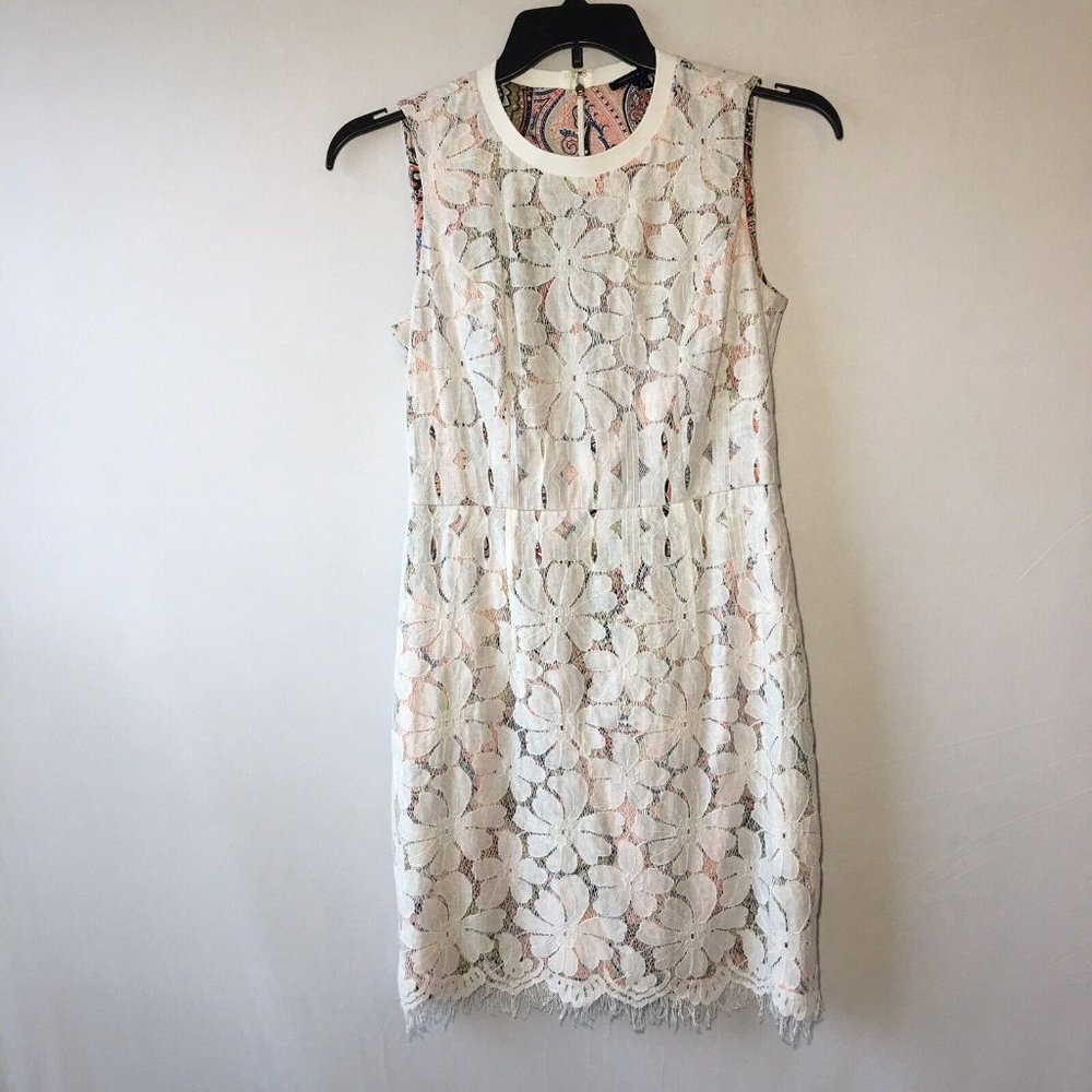 TOMMY HILFIGER Lace Paisley Lining Raw Hem Gold Zipper Dress NWT Size 2